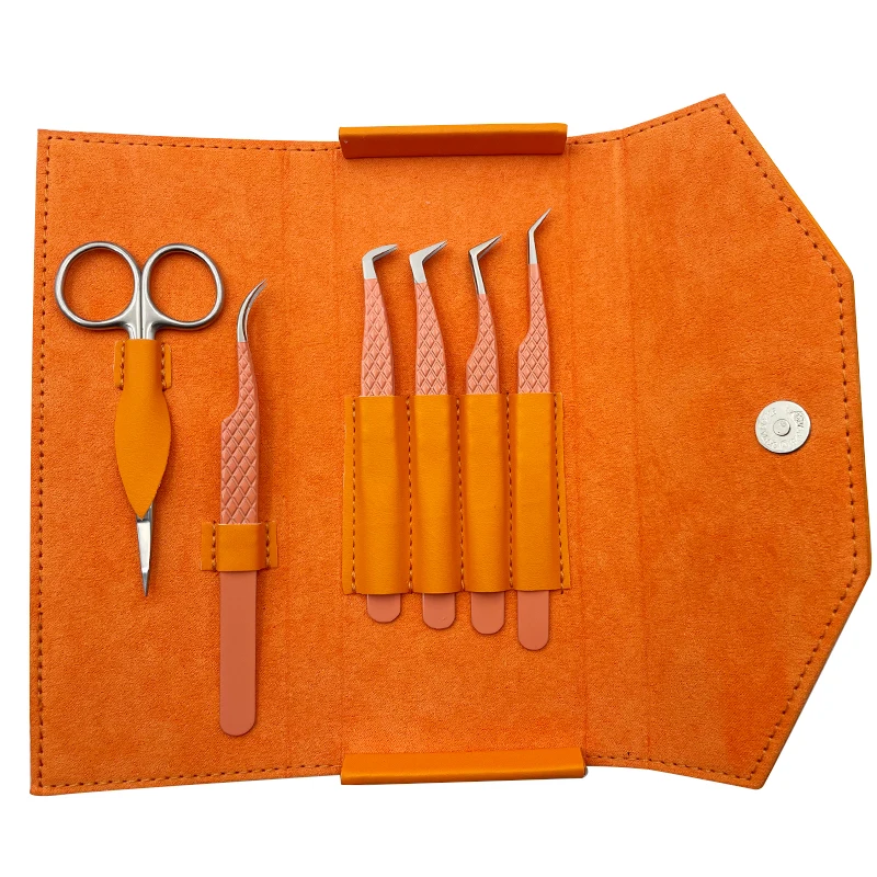 Materials imported from Japan Fiber Tip Lash Tweezers ,False Lashes Tweezers 3D 6D Mink Eyelash Make Fans-Orange