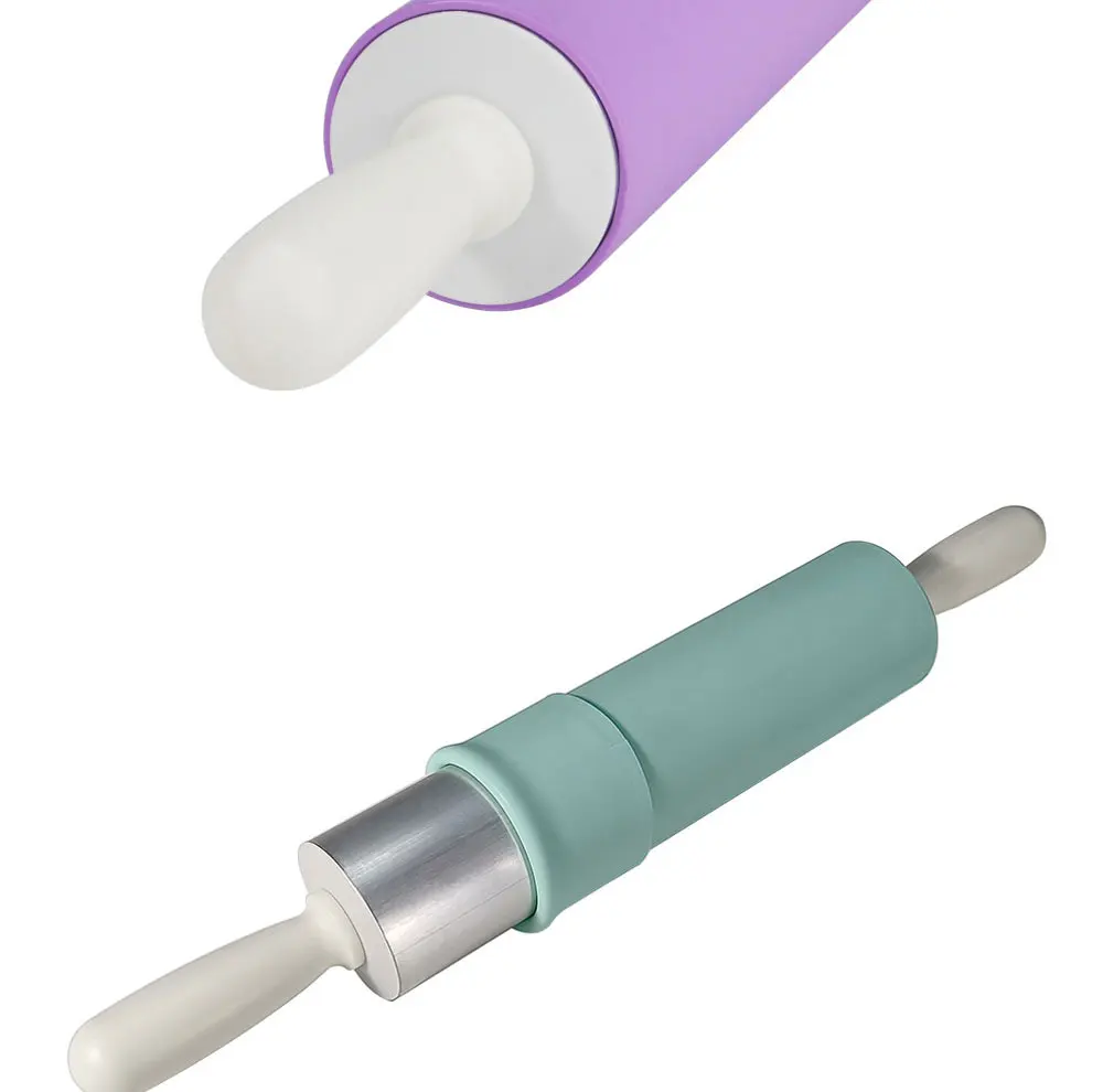 Food safe grade silicone dough rolling pin silicone roller pin with plastic handles