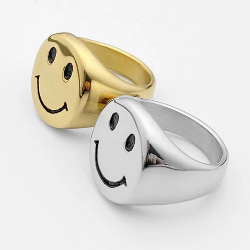 
Happy Smile Face Stainless Steel Gold Plated Ring Retro Vintage Gothic Opening Adjustable Rings for Women 