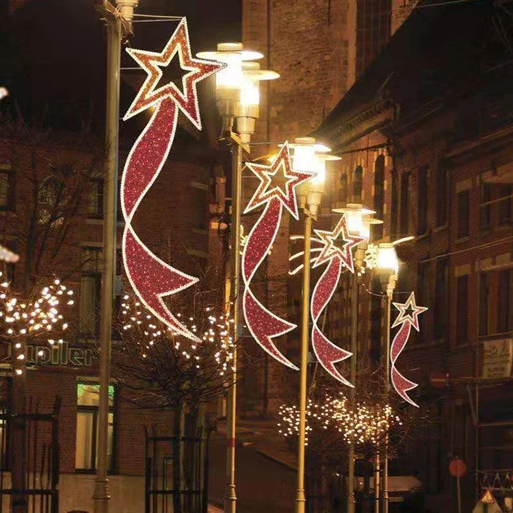 Christmas Street Pole Light Star Led Rope Pole Motif Lights Outdoor Decorative Lamppost Lights