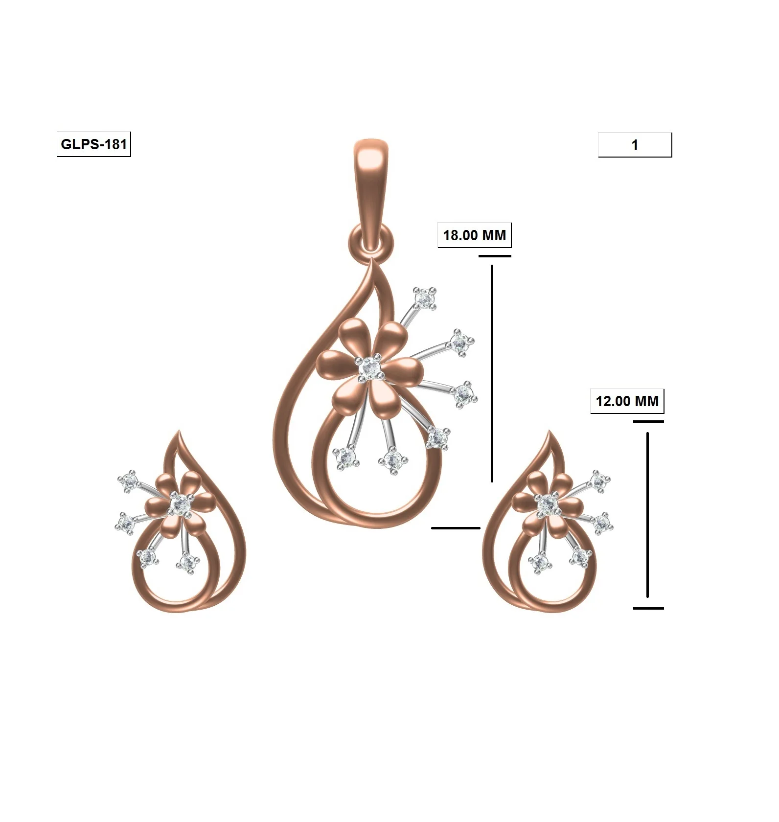 
18K Gold, Fashion Amazon Woman Gift Rose Plate Gold, Natural Diamond Crown 3 Pendants Set Necklace at Wholesale Price 