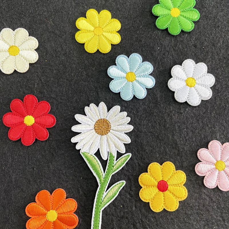 Iron On Embroidery Cartoon Spring Brilliant Color Positive Energy Good Viber Flower Smile Heart Patch For Hat Cloth Bag