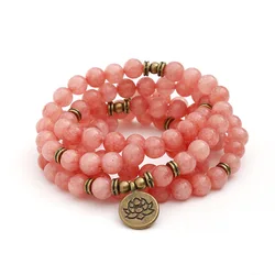 Natural Mashan Jade Watermelon Red Bracelet Gemstone Red Agate White Line Stone Carved Coral Beads