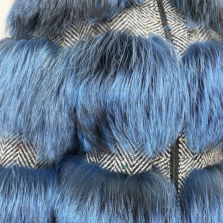 Fashion winter fluffy jacket luxury low price woman blue real fox fur coat