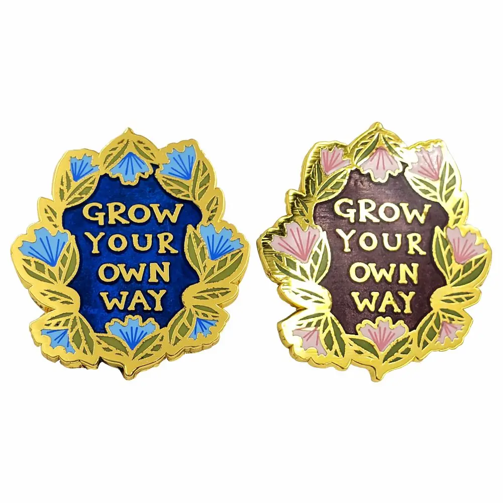 Cartoon Brooch Paint Collar Lapel Badge Accessories Flower Grow Your Own Way Pink Floral Enamel Pin
