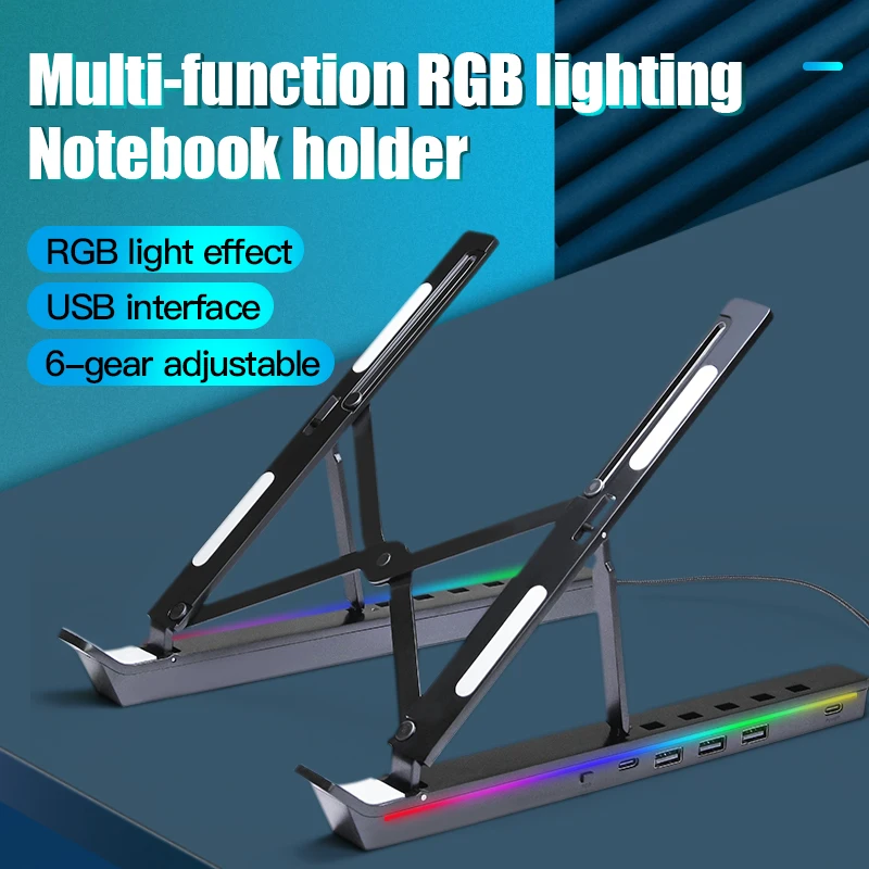 4 USB Led Notebook Holder Laptop Docking Station Stand Rgb Light Premium Portable Laptop Stand