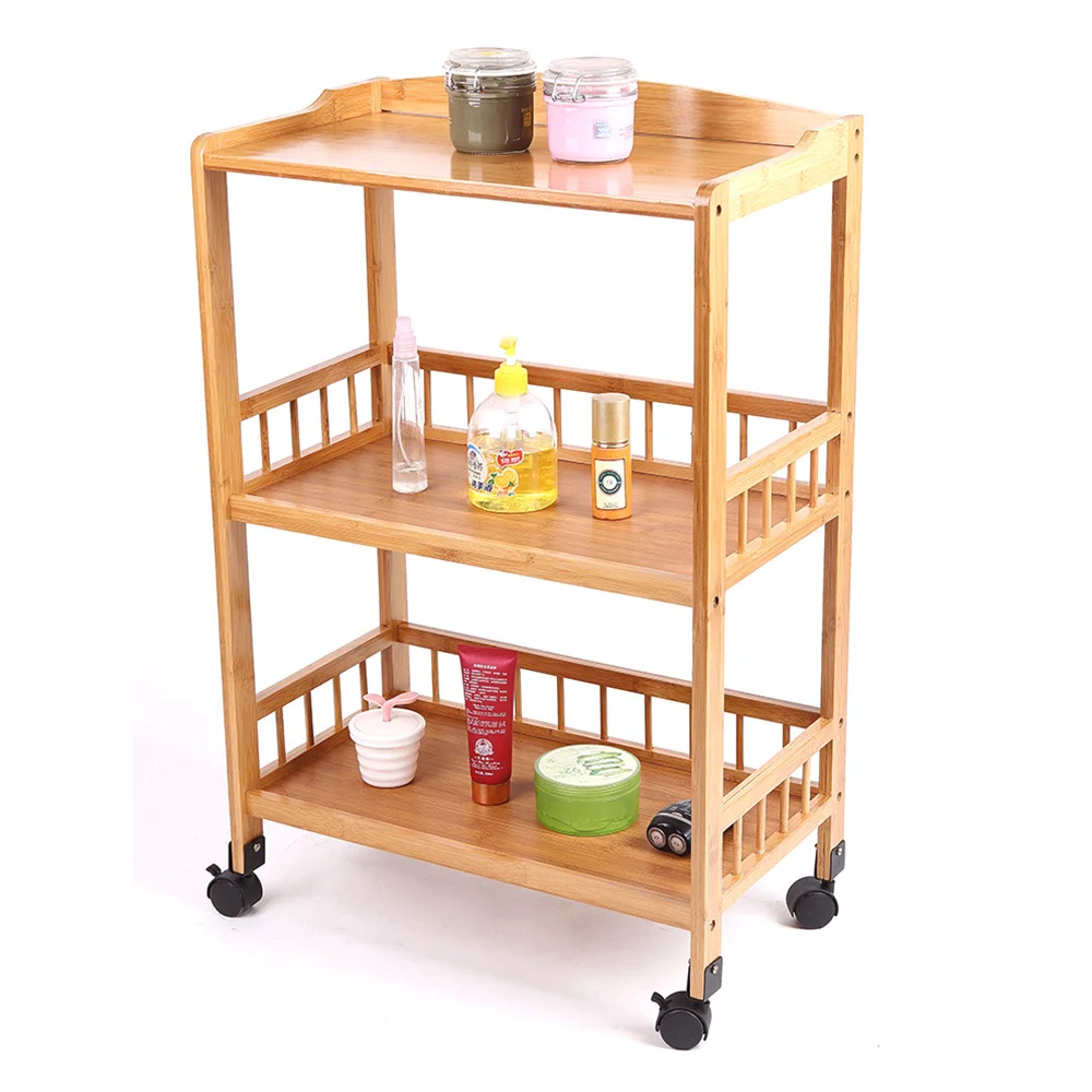 Multifunction 3 Tier Solid Bamboo Wood Tea Trolley