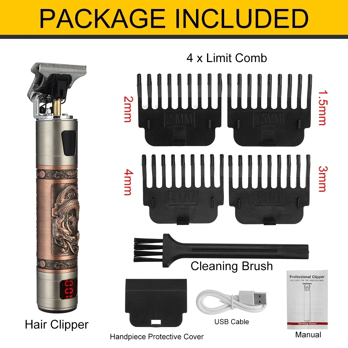 2021 T LCD Electric Trimmer USB Hair Clipper Rechargeable Shaver Beard Machine Chargeable For 0mm Men Cut Barber Cutting Machine