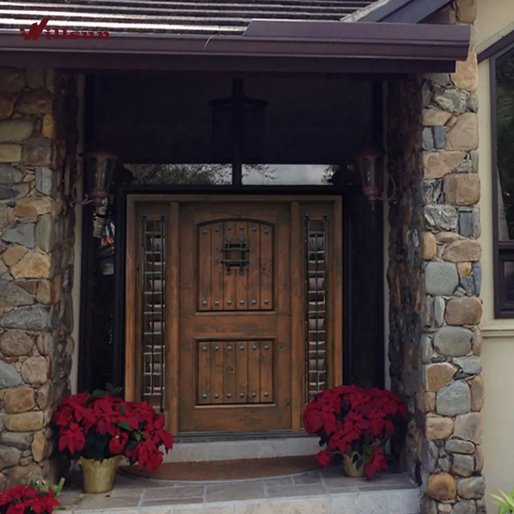 Indian apartment building main entrance door Double Safety Iron Teak Wood Main Door Designs Cast Iron Double Doors