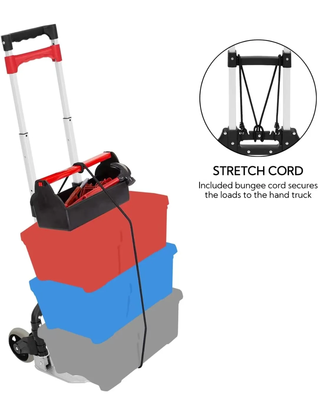 All Terrain Stair Climbing Cart Hand Truck with Bungee Cord Folding Trolley for Upstairs Cargo with Bag
