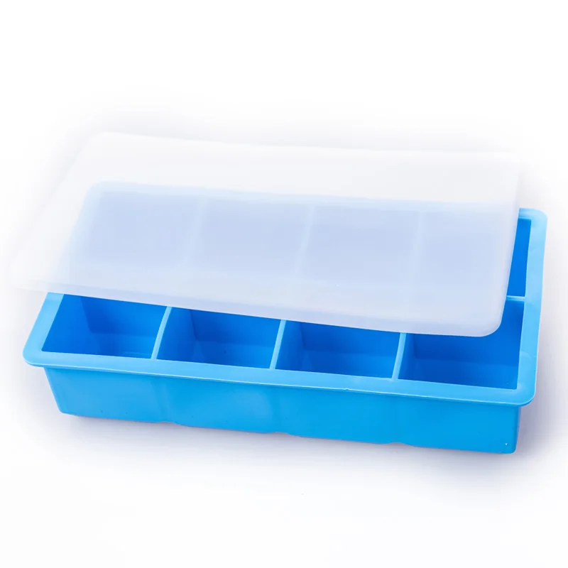 8 Holes Hot Selling Customized Personalized No Spill Silicone Ice Cube Trays with Lid