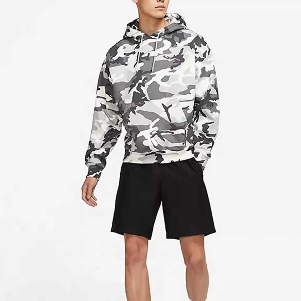 Wholesale Men Casual Fleece Hooded Cotton Polyester Blend Leisure Camo Sweatshirt Hip Hop Drawstring Camouflage Hoodies