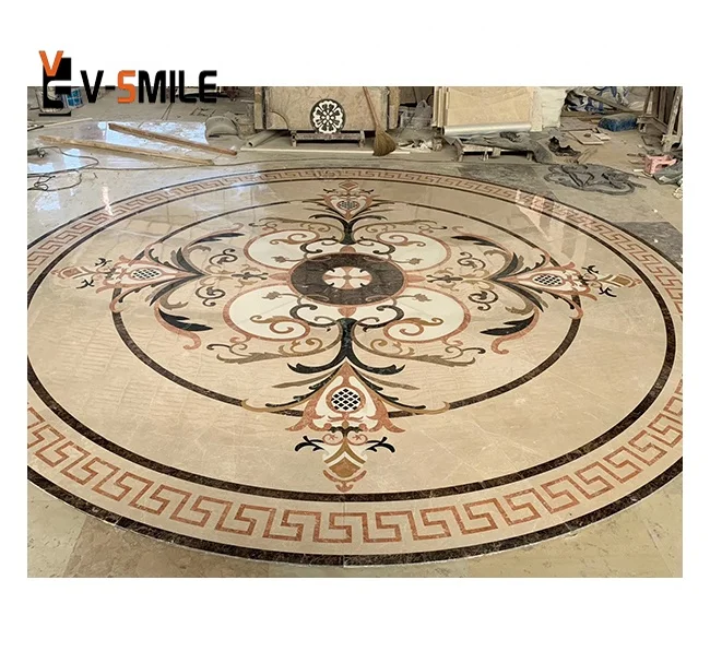 Natural waterjet marble flower designs waterjet marble medallion tile for interior hotel palace project