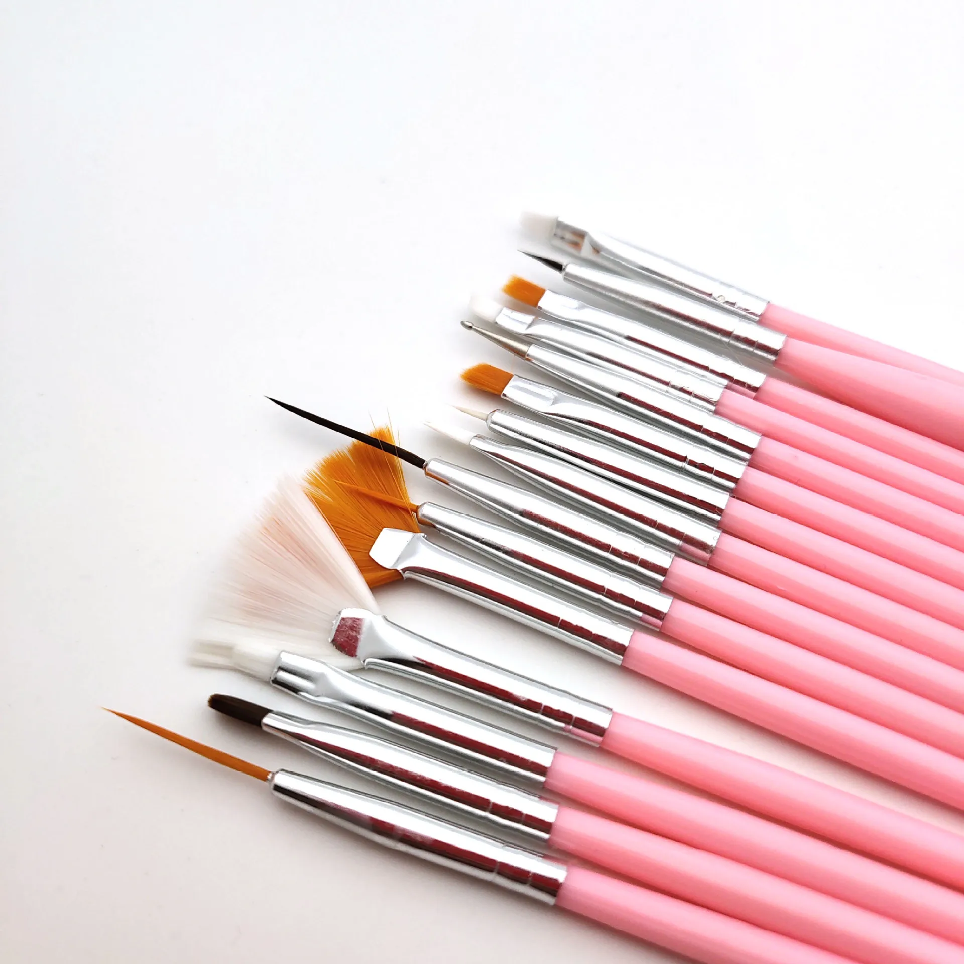 Professional 15pcs/set Fine Nylon Acrylic Nail Art Paint Brush Crystal Handle Fiber Striping Brushes for Drawing Lines on Nails