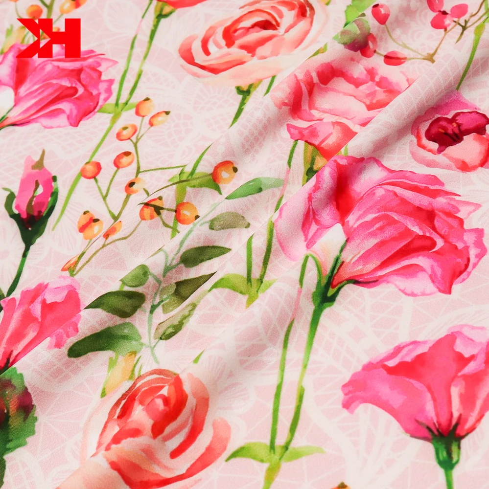 Kahn New Products duchess polyester satin fabric best quality printed hawaiian fabric For Dress