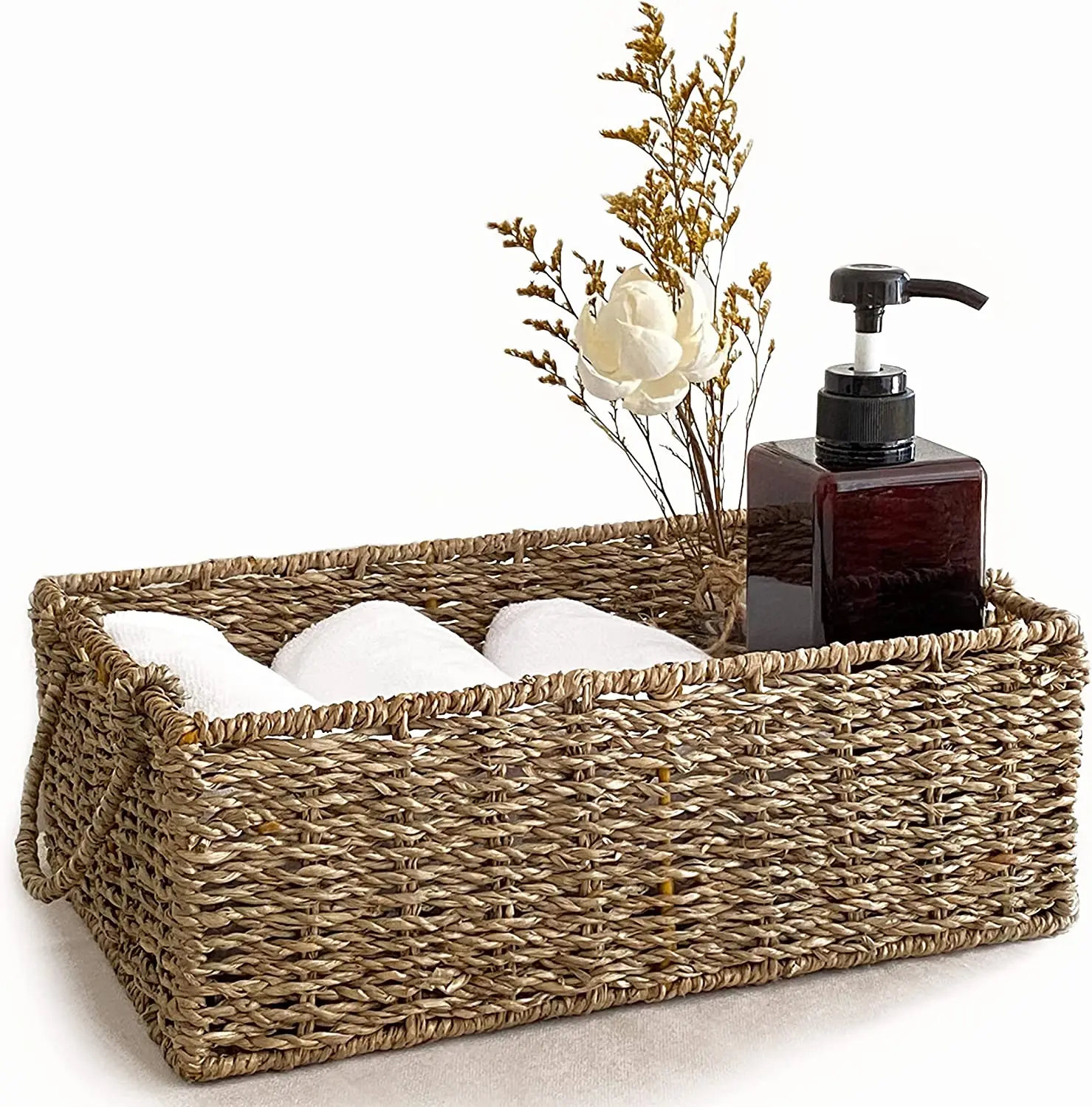 shelf basket set, drawer organizer, wicker with handle woven storage basket