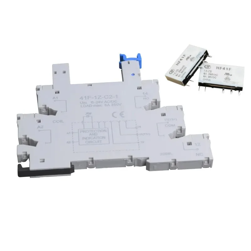 HF41F 012-ZS 12V DC Relay Module With Socket 41F-1z-c2-1 din-rail 6A contact rating slim relay socket