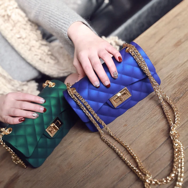 New Arrival Mini Colorful PVC Silicone Jelly Handbag Candy Shoulder Coin Purse Chain CrossBody Bags For Women
