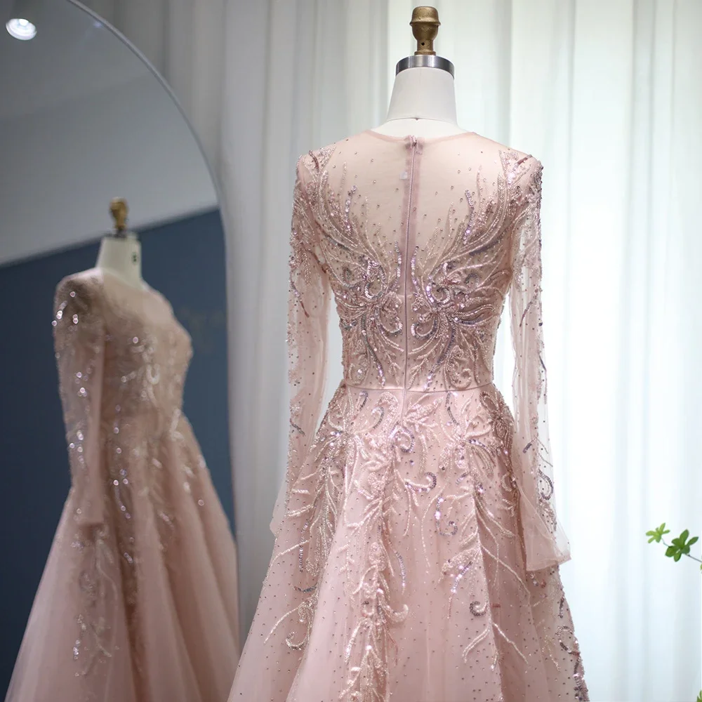 ASA-SS50 Modest Aline Scoop Long Sleeves Evening Dress Luxury Dubai Floral Party Prom Dress for Women