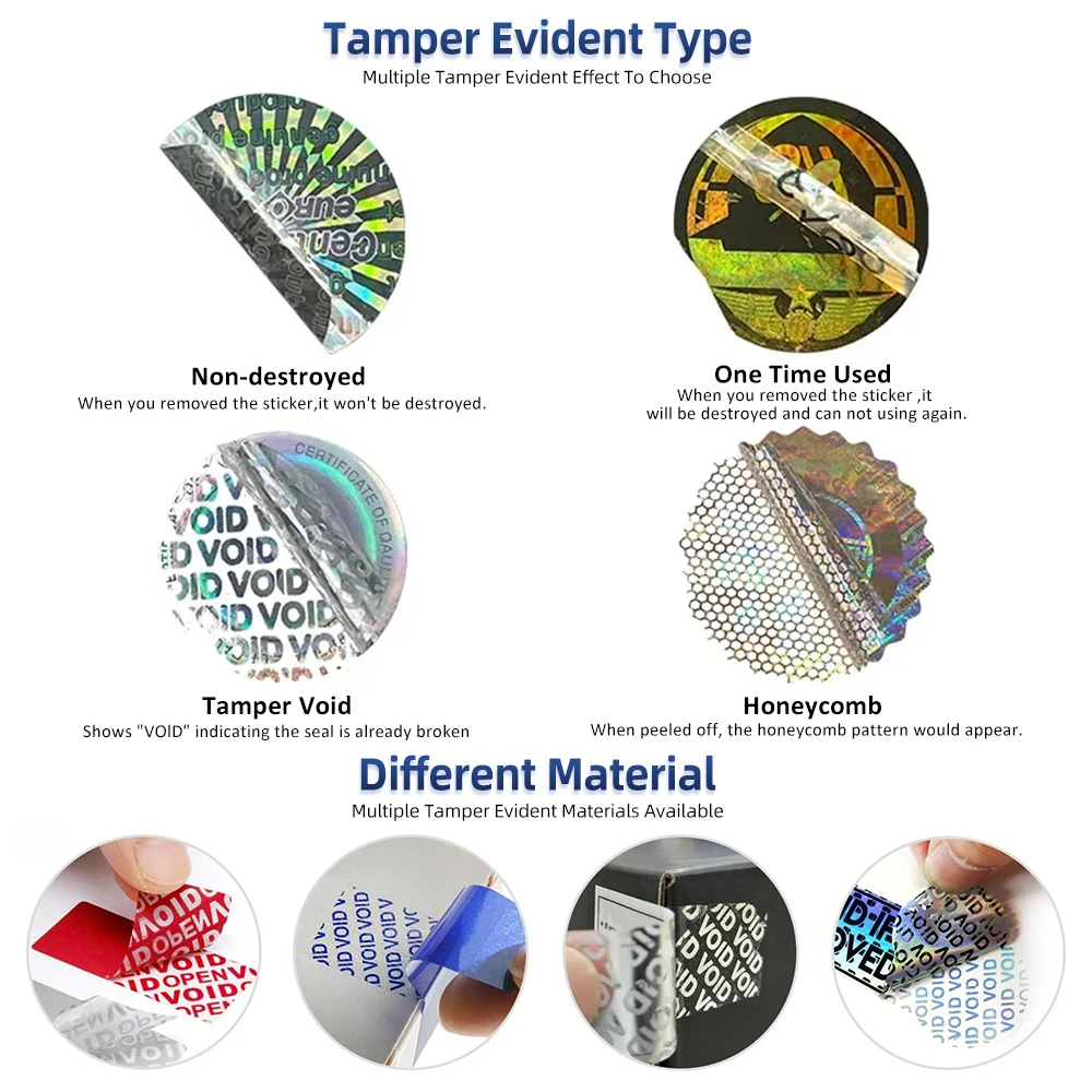 Custom Tamper Evident Pattern Hologram Labels Anti Counterfeiting Genuine Secure VOID Printing Security Seal Hologram Stickers