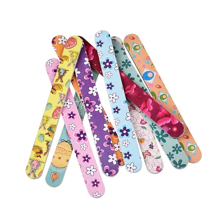 wholesale sandpaper nail files for Kids Finger Polishing Colorful multi patterns flower butterfly  printed double side