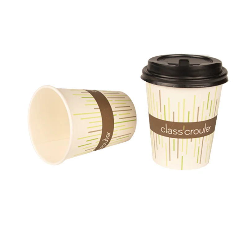 8 oz Single Wall Paper Cup Hot Coffee  Disposable Cups Cafes With Lids Customization Printing