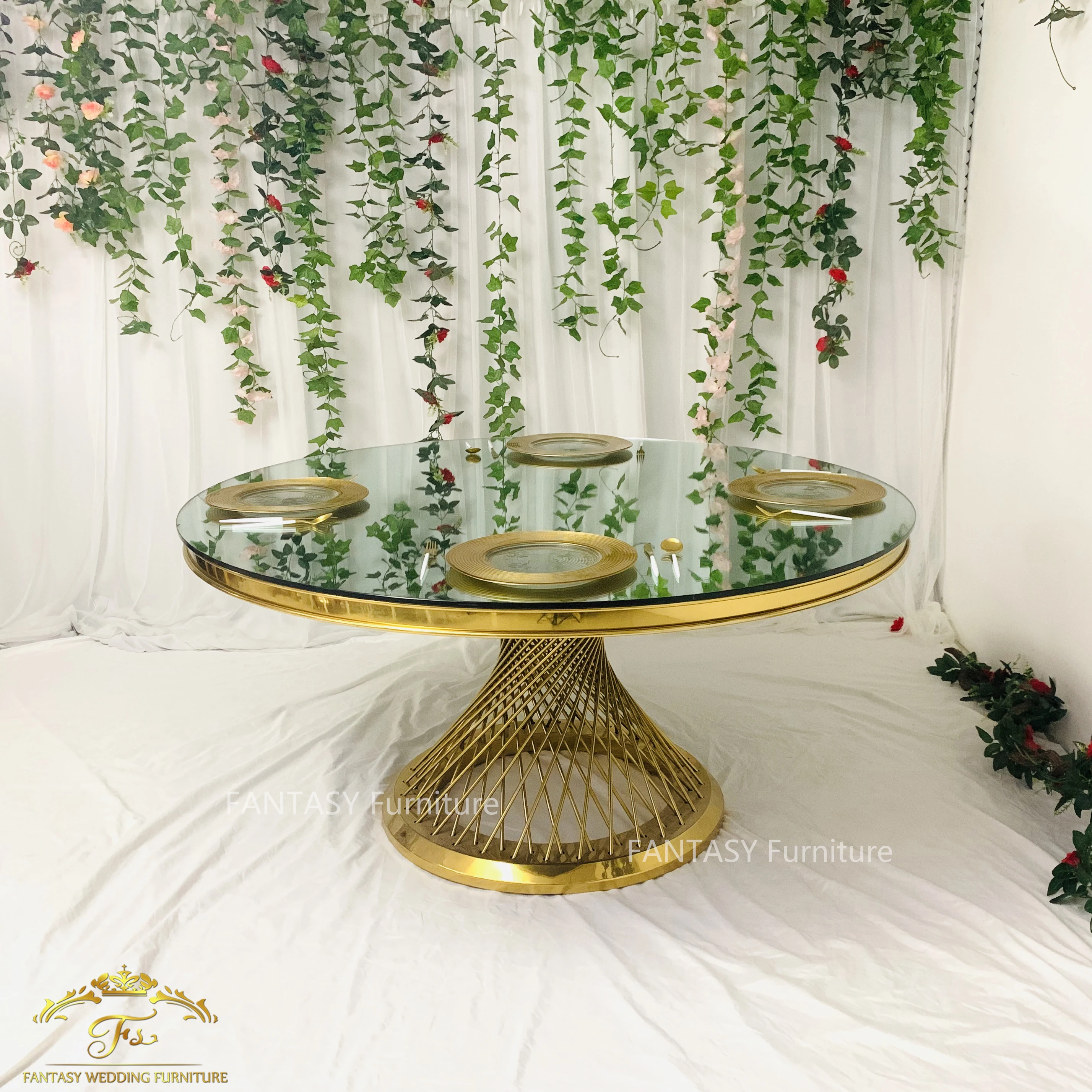 hot sales mirror glass top dining table for wedding and events