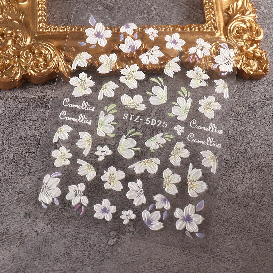 2024 KUDAN Factory Wholesale Cute Nail Sticker Decals Adhesive Chinese Plaid Daisies Design Hot Selling Art Relief for Nail Art