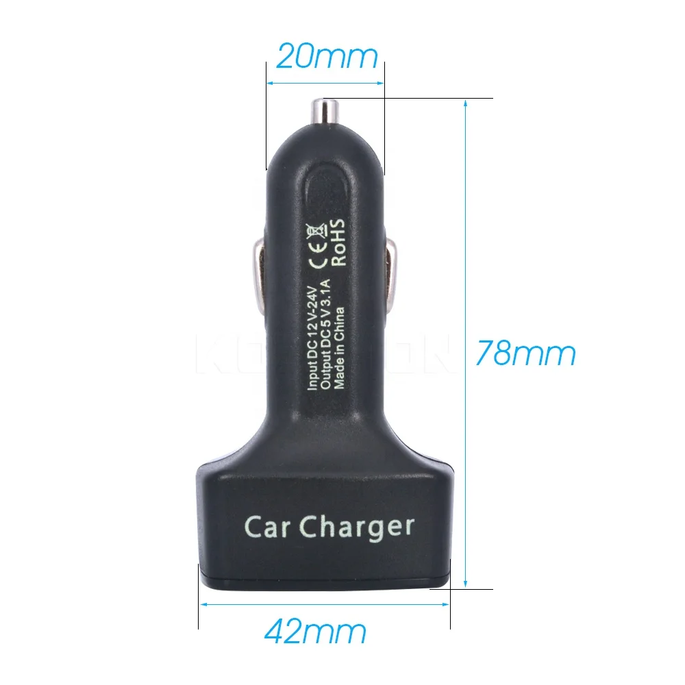 Car Charger Dual USB Voltmeter Thermometer Digital Display Charging Cigarette lighter 12V 24V for Car Tablet Smart Phone 4 in 1