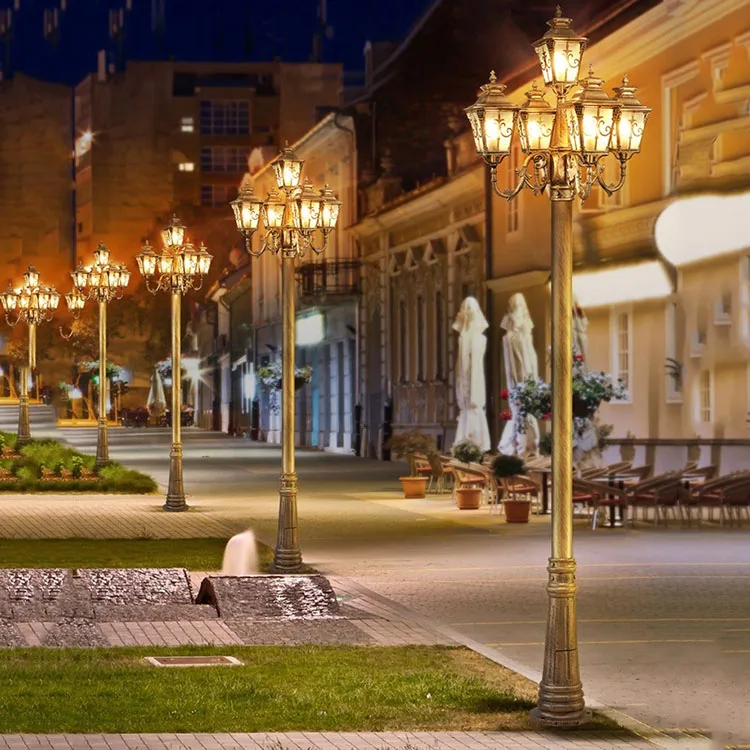 European Style Aluminum Landscape Pole Street Light Classic Led Outdoor Exterior Garden Light For Parking Lot Road Villa