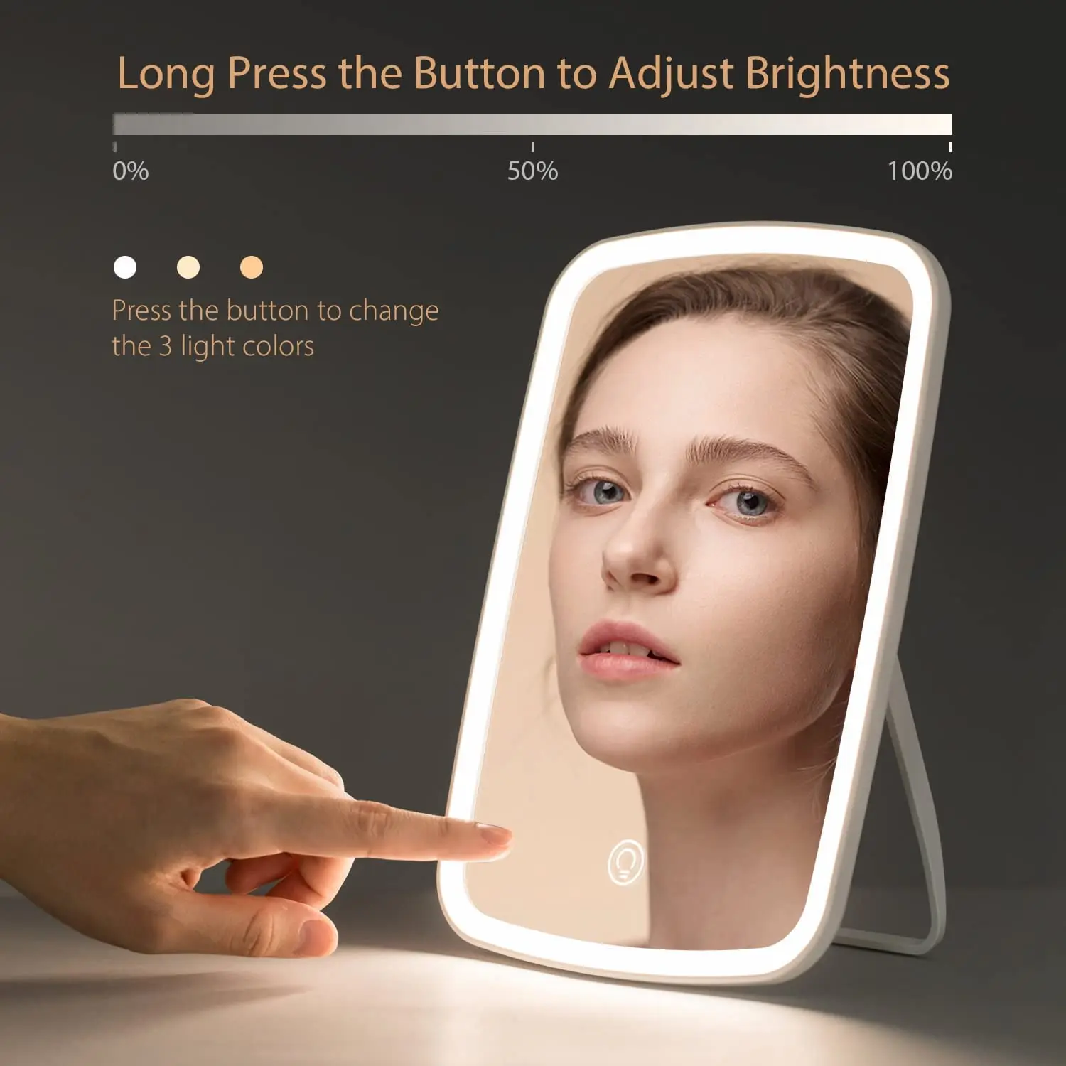 2022  portable personal  best selling vanity mirror with 3 color lights stand up led makeup smart beauty mirror with light