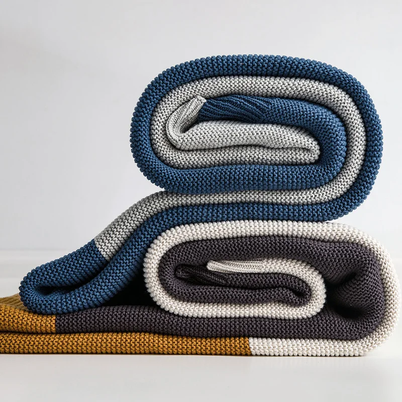 Rl Knitted Soft Strip Crochet Baby Weight Organic Cotton Kids Knit Throw Blanket Hoodie for Wniter Summer Spring Home Decoration