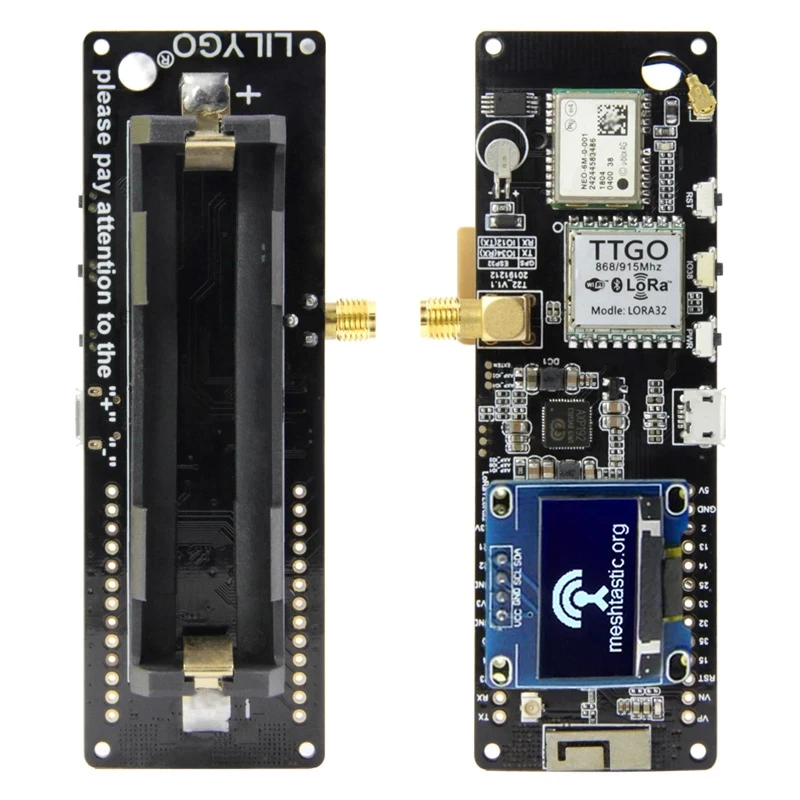 TTGO Meshtastic T-Beam V1.1 ESP32 433/868/915/923Mhz WiFi B-tooth ESP32 GPS NEO-6M 18650 Battery Holder With OLED