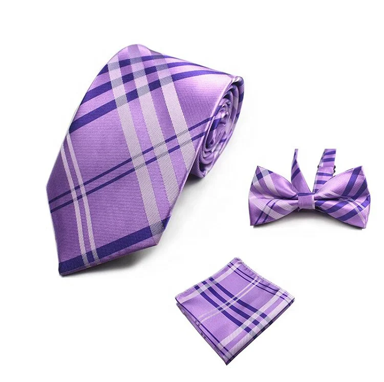 Mens Silk Tie Cravat Necktie 3-in-1 Set with Bowtie and Handkerchief Pocket Square Party Gifts for Men Wedding Dress Accessories