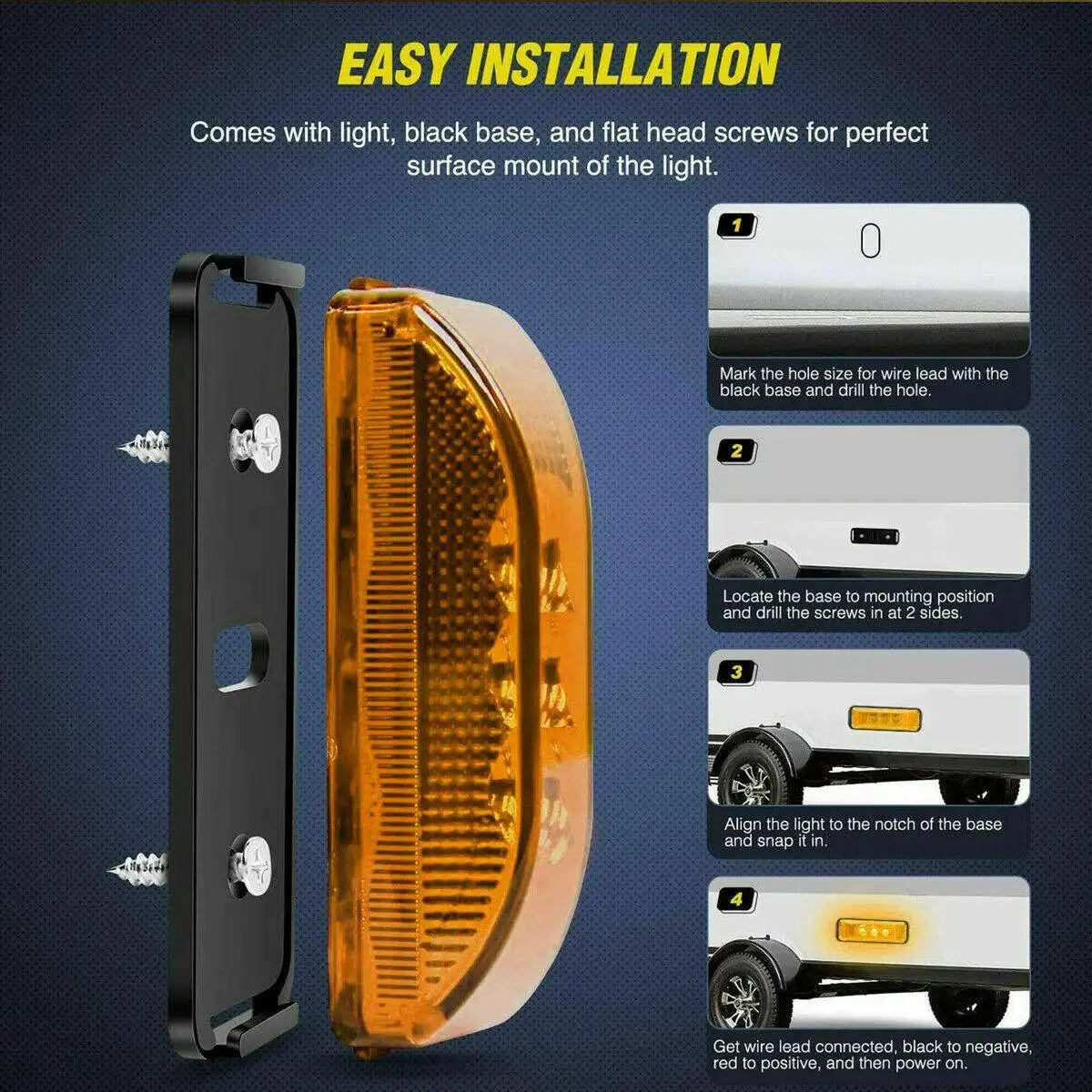 4 inch x1 inch 3 LED Side Marker Light Indicator Lamp  LED Marker & Clearance Light truck side maker lights Trailer Truck Fender