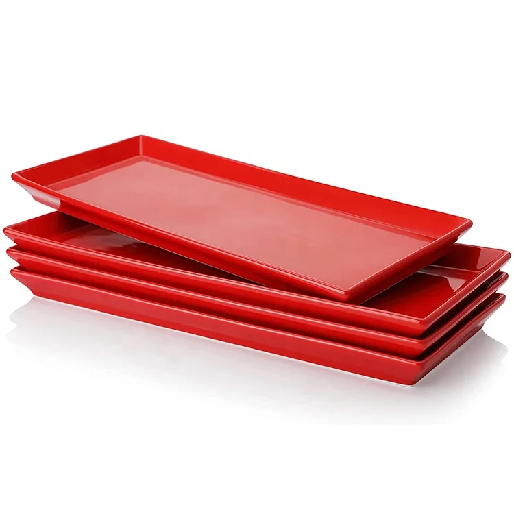 Красные прямоугольные меламиновые подносы 13,8 дюйма, Сервировочные подносы для вечеринок