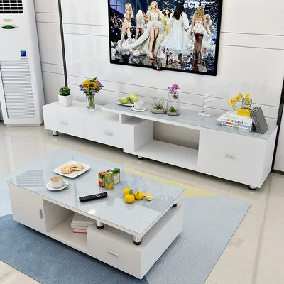 Modern minimalist Nordic coffee table TV cabinet combination small apartment living room home creative telescopic tempered glass