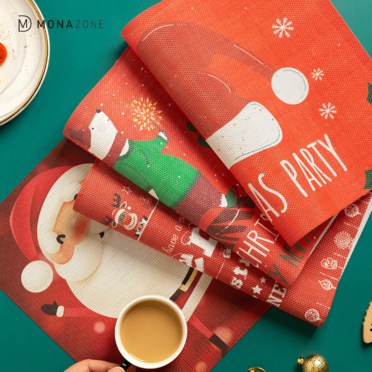 
MONAZONE Waterproof And Oil-Proof Home Western Food Mat Thermal Insulation Christmas PVC Placemat 