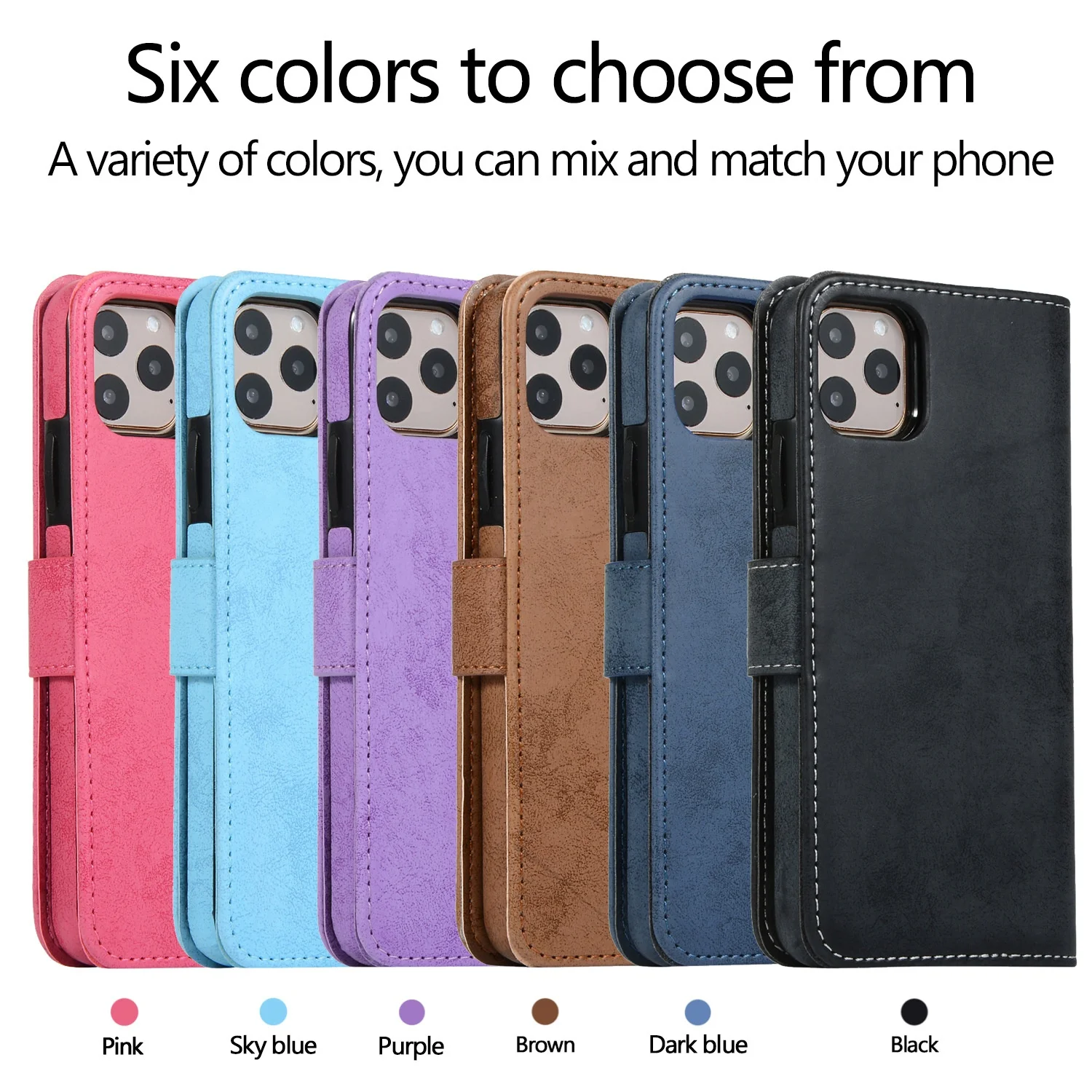 Custom Fashion Magnetic Matte Leather Strong magnet card slot individual 2 in 1 flip cover wallet phone case for iPhone 12 13 14