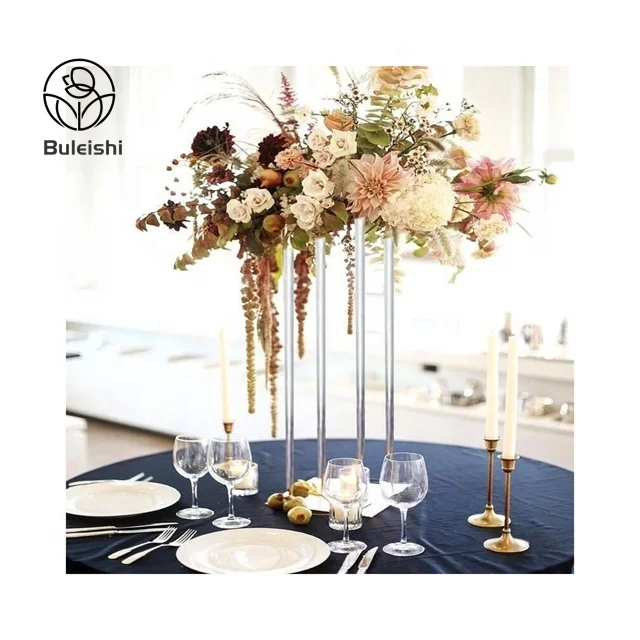 Clear Glass Flower Vase  Crystal Acrylic Flower Pillar Stand for Wedding Centerpieces Aisle Road Lead Decoration