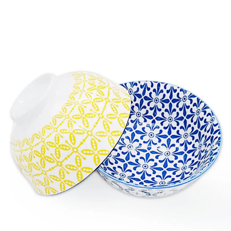 
4.75 fancy japanese color round pad printing soup noodle salad rice ceramic bowl 