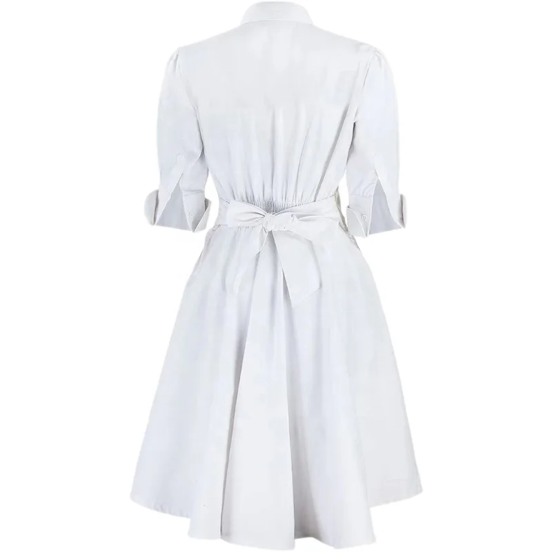 OEM-сервис, низкая цена, белое платье с длинным рукавом, галстук-бабочка, антибактериальный фитиль пота, моющееся платье для медсестер, униформа для больницы