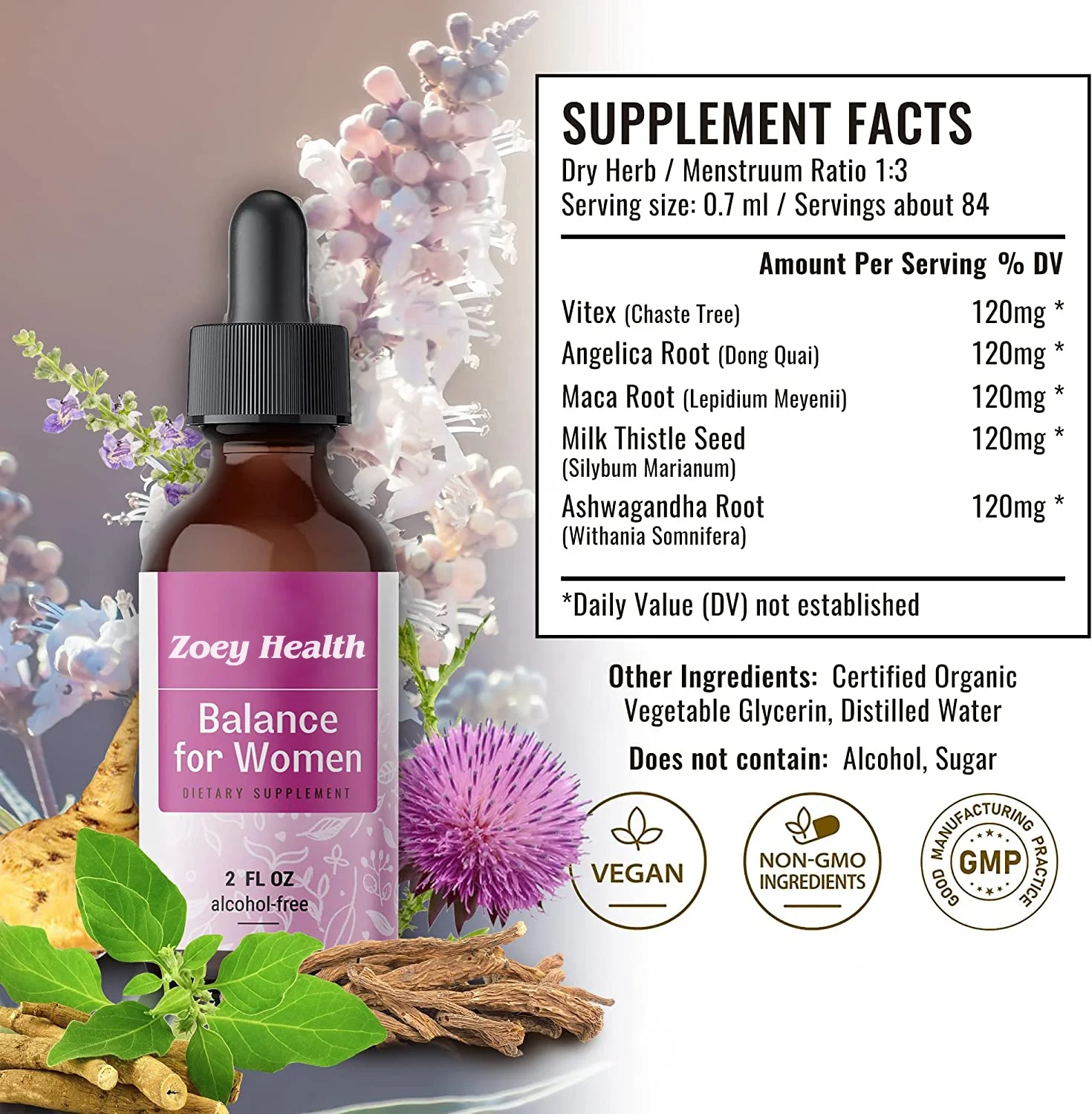 Hormone Balance Liquid Extract Menopause Supplements Tincture Support for Hot Flashes Menstrual Cramps PMS Herbal Drop