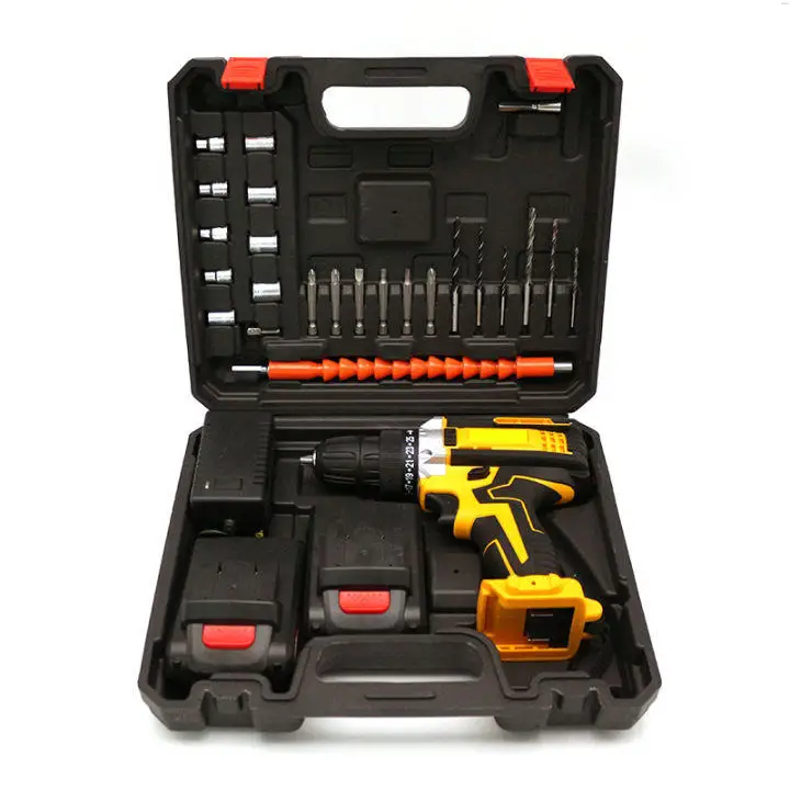 Portable Battery Rechargeable Electric Power Drills 13mm Brush Motor Drilling Machine screwdriver Cordless Drill Power Tool Set