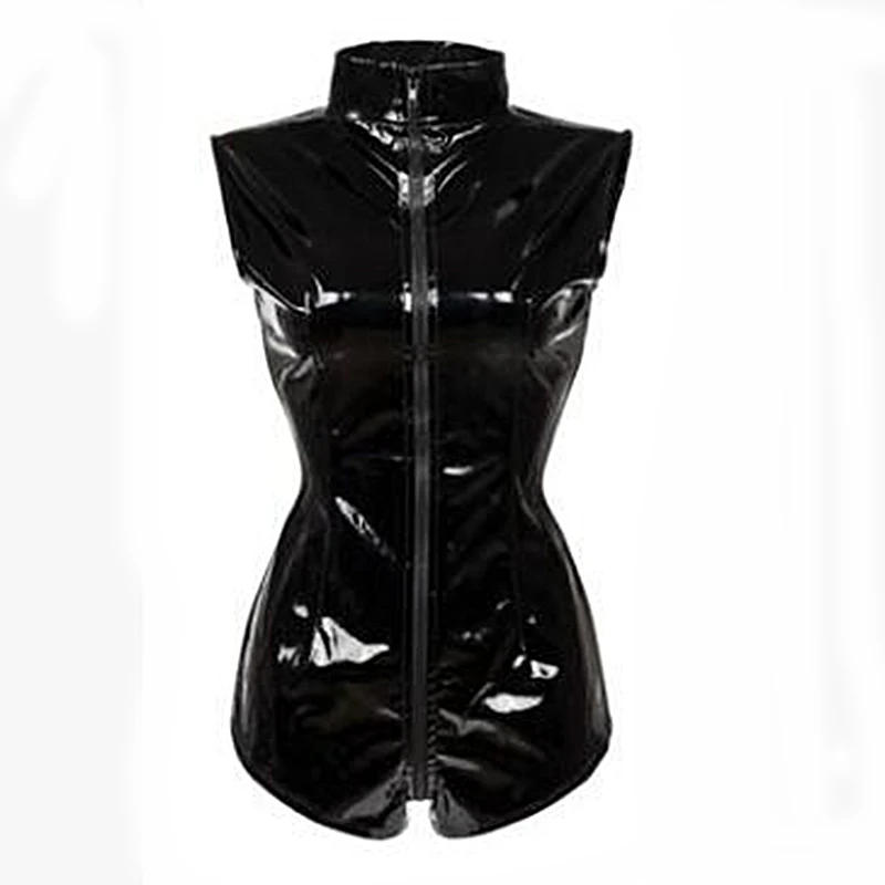  2021 Black Latex Wet Look Bodycon Catsuit Sexy Faux Leather Bodysuit Erotic Lingerie PVC Jumpsuit Cosplay Clubwear Dance