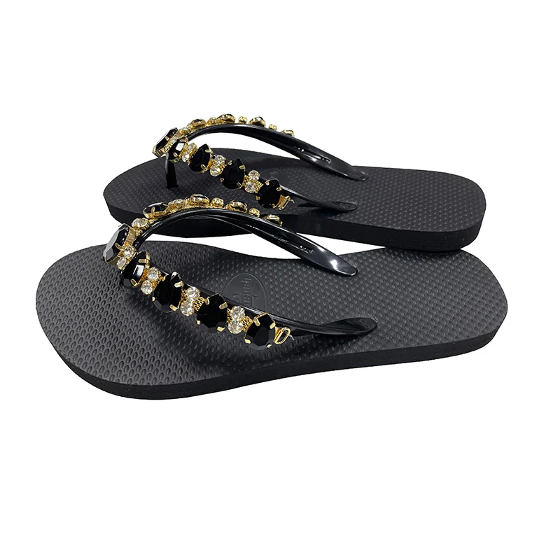 Solid Color Flip Flops for Women Diamante Sparkle Beach Sandals Customized Beaded Embellishments diamond flip-flops slippers