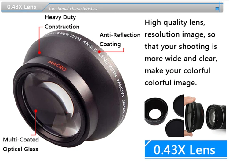 0.43x AF High Definition Wide Angle Camera lens for Canon dslr Mobile Camera Accessories Lens