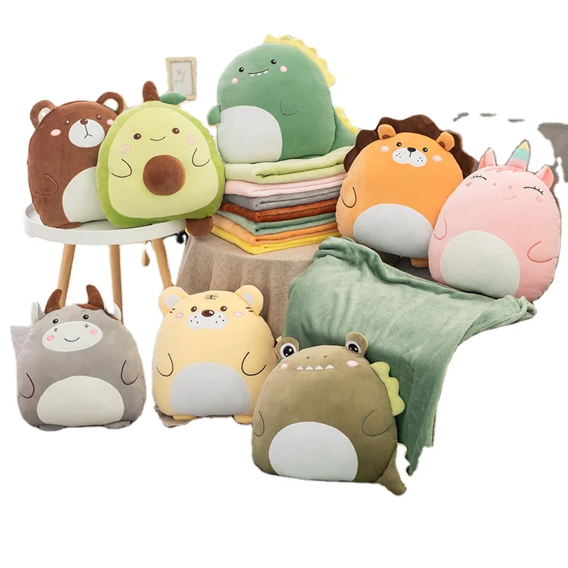 40cm Cute Squishy Cattle Tiger Alligator Avocado 2-in-1 Flannel Blanket Down Cotton Stuffed Forest Animals Plush Doll for Kids