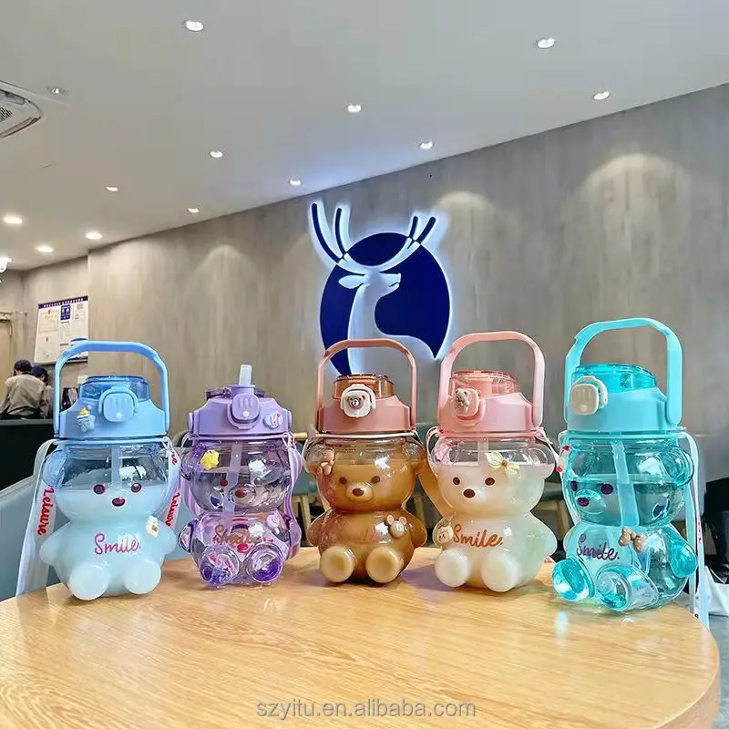 1000 мл креативная прозрачная Герметичная Бутылка Для Воды в форме медведя кавайная улыбка крутой медведь пластиковая бутылка для воды