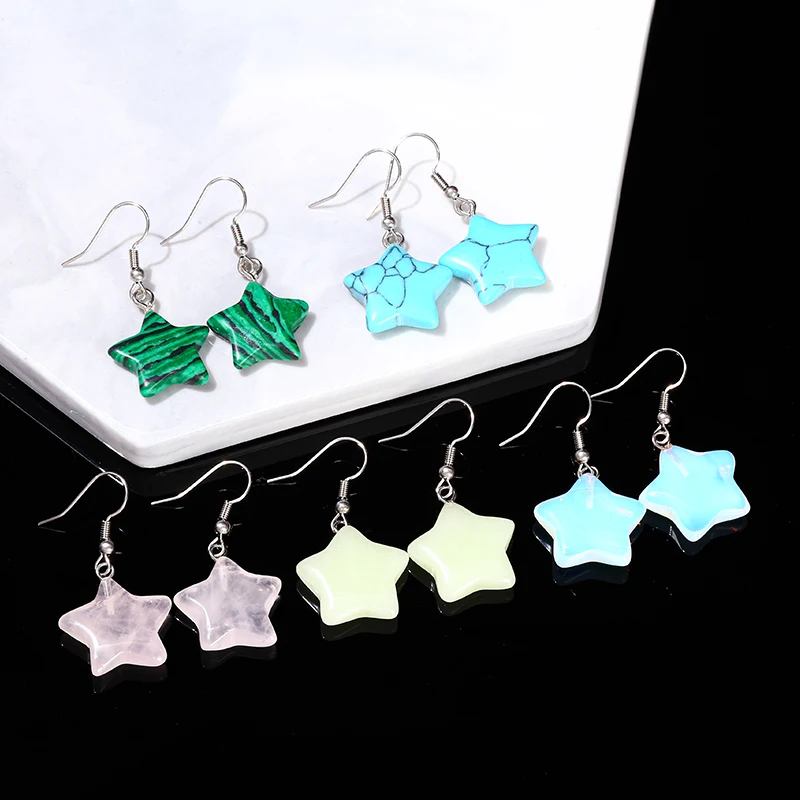JD GEMS Reiki Luxury Fine Jewelry Charm Earrings Natural Stone Beads Star Shape Stainless Steel Earrings